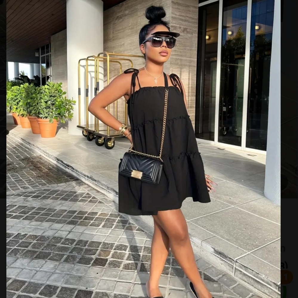 Cute summer dress Black Ruffle Hem Cami Dress, Cute Lace Up st…